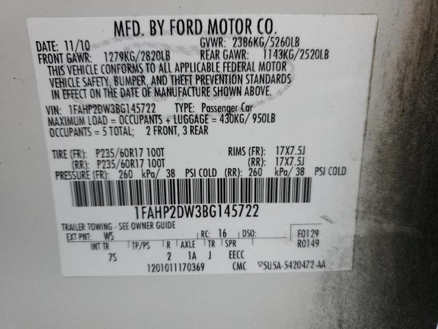 2011 Ford Taurus Se VIN: 1FAHP2DW3BG145722 Lot: 60651904