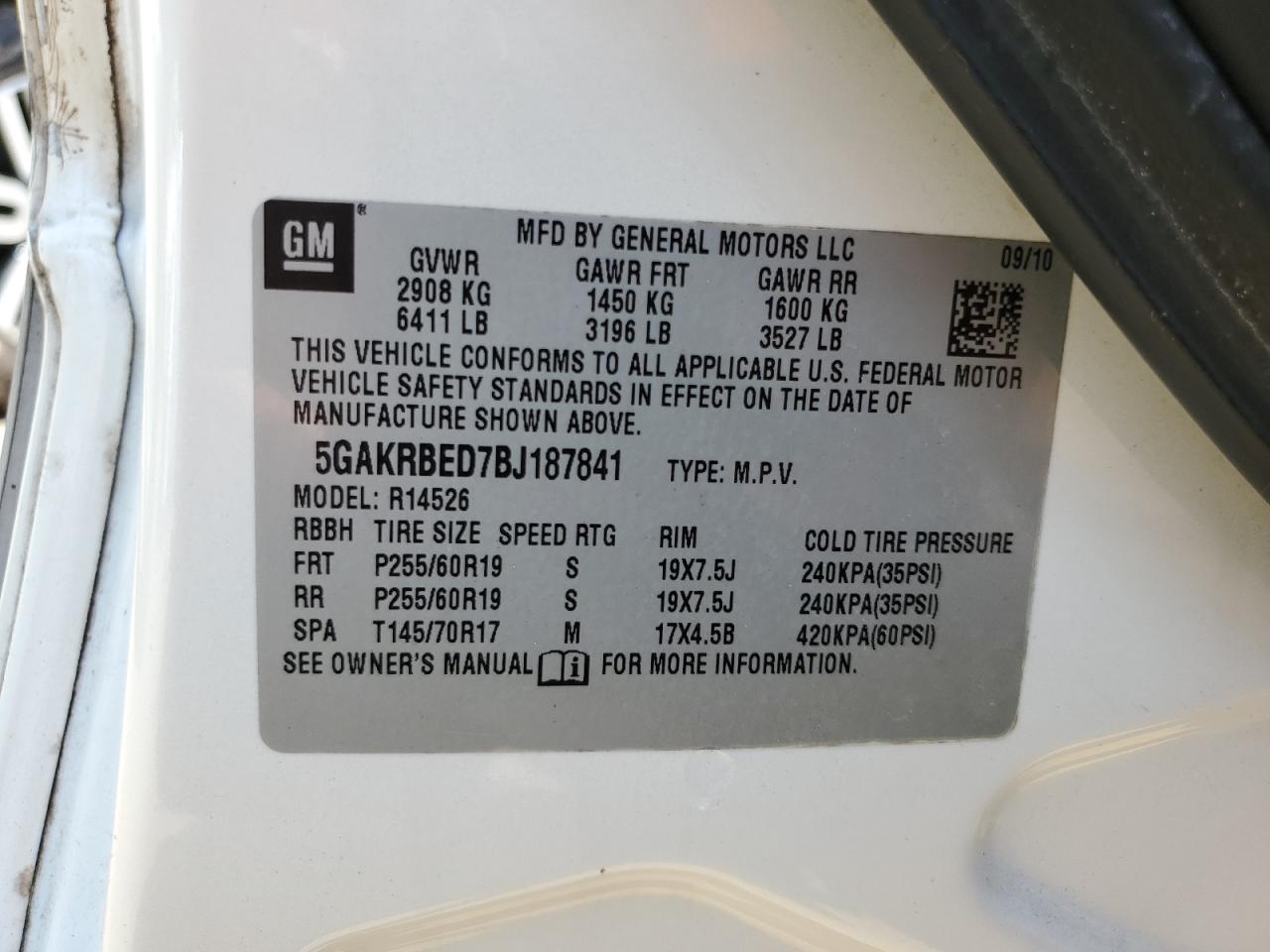 5GAKRBED7BJ187841 2011 Buick Enclave Cxl