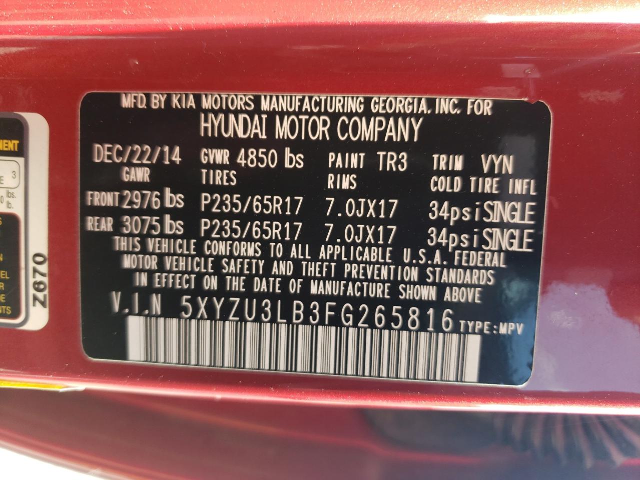 5XYZU3LB3FG265816 2015 Hyundai Santa Fe Sport