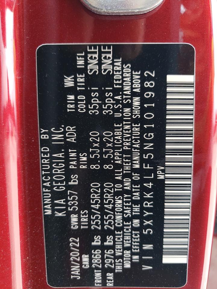 5XYRK4LF5NG101982 2022 Kia Sorento Sx