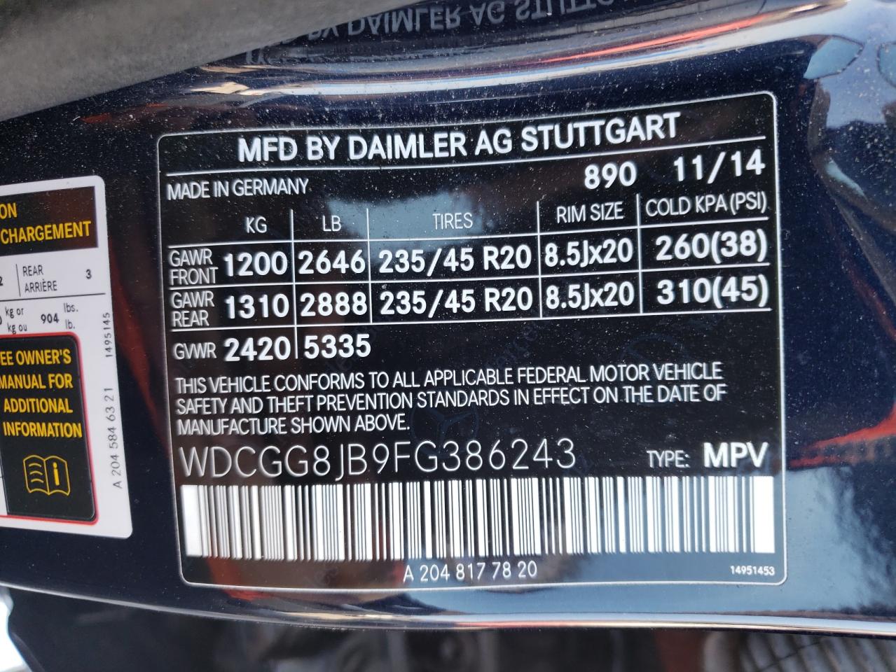 WDCGG8JB9FG386243 2015 Mercedes-Benz Glk 350 4Matic