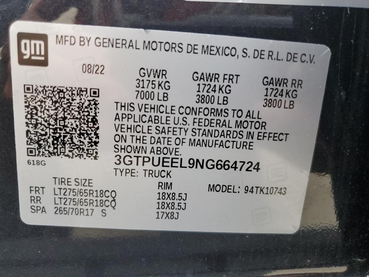 3GTPUEEL9NG664724 2022 GMC Sierra K1500 At4