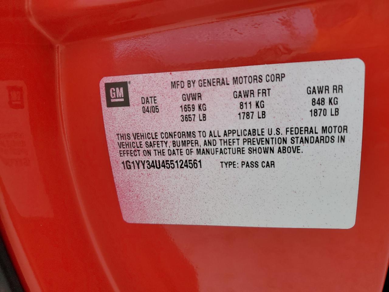 1G1YY34U455124561 2005 Chevrolet Corvette