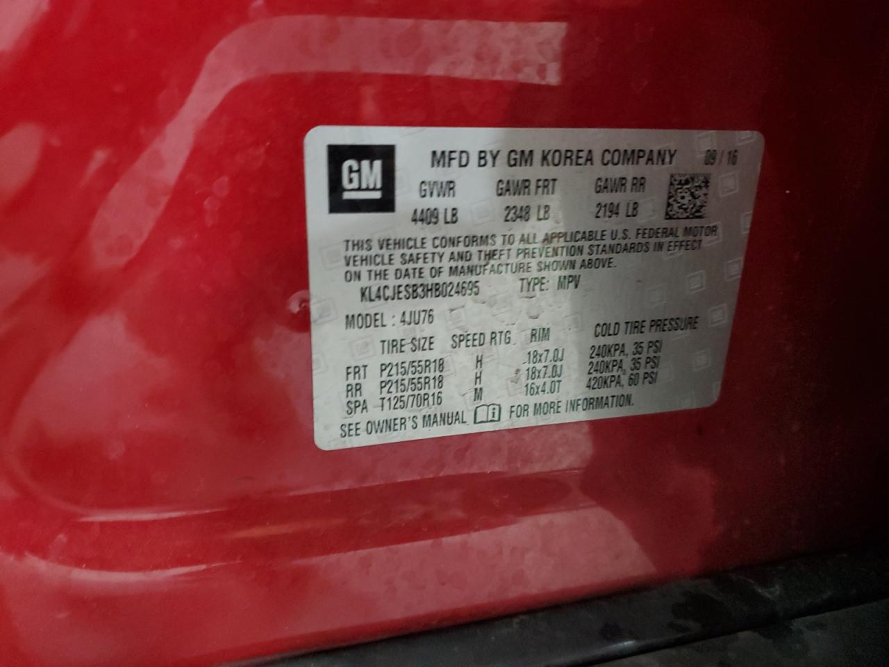 KL4CJESB3HB024695 2017 Buick Encore Preferred