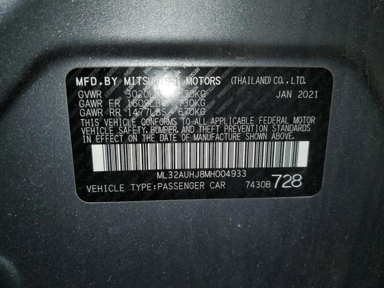 ML32AUHJ8MH004933 2021 Mitsubishi Mirage Es