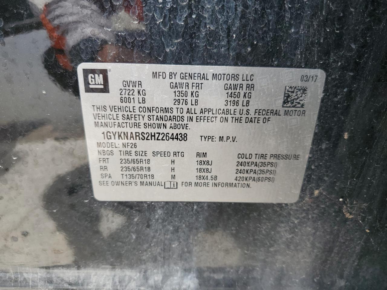 1GYKNARS2HZ264438 2017 Cadillac Xt5