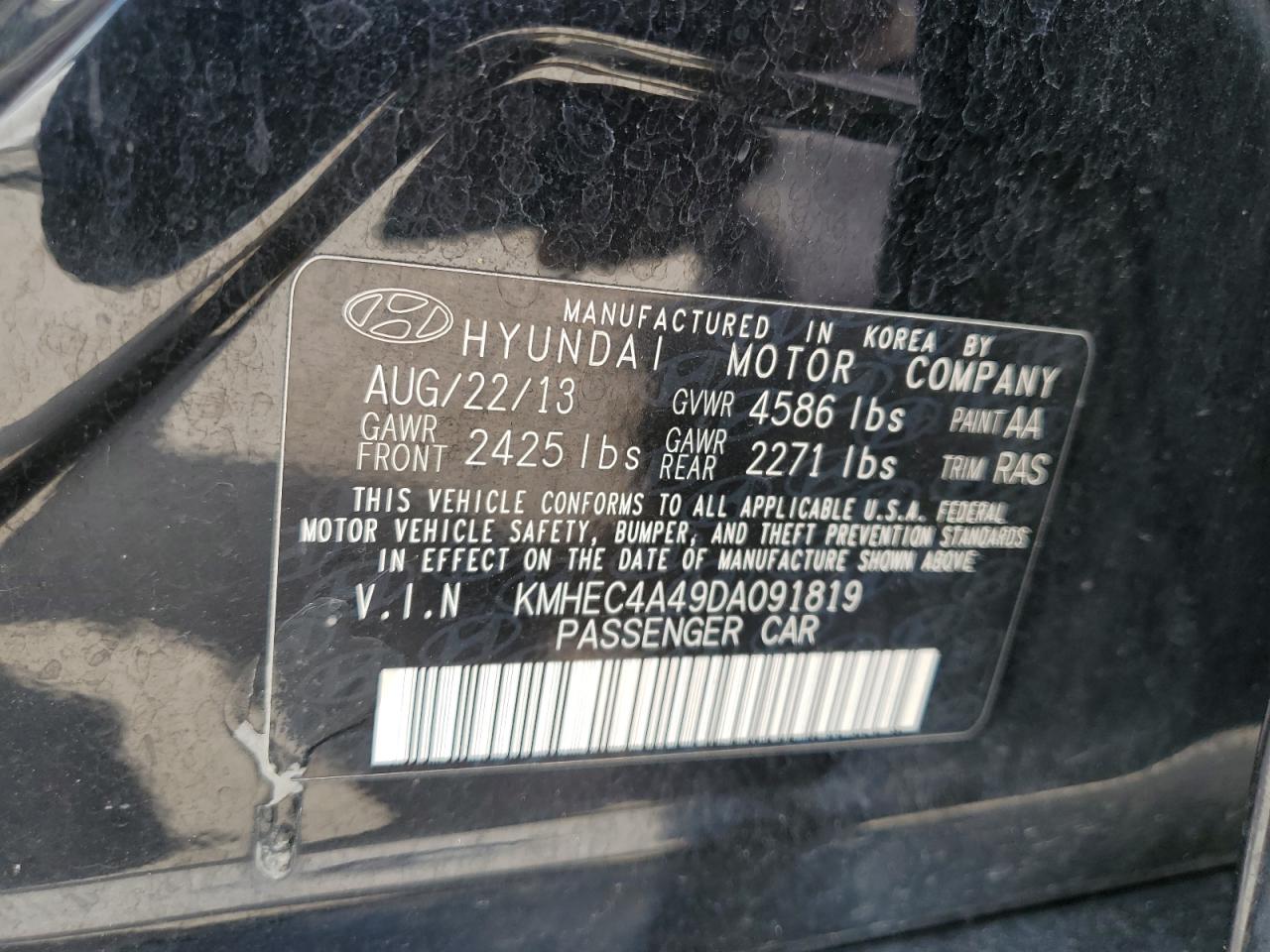 2013 Hyundai Sonata Hybrid vin: KMHEC4A49DA091819