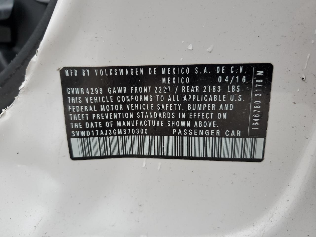 3VWD17AJ3GM370300 2016 Volkswagen Jetta Sport