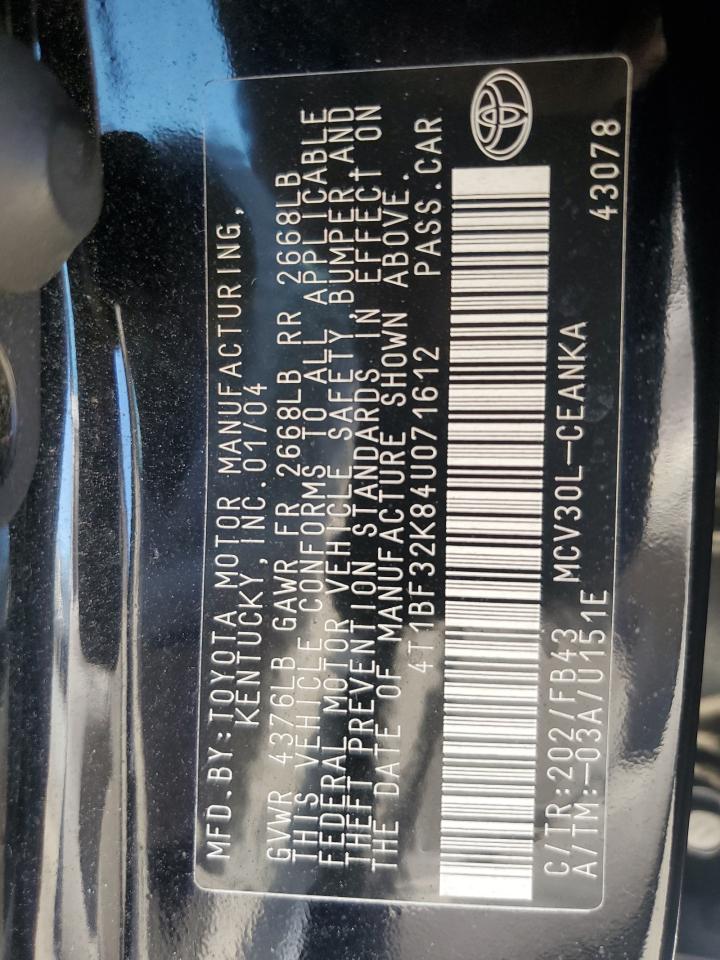 4T1BF32K84U071612 2004 Toyota Camry Le