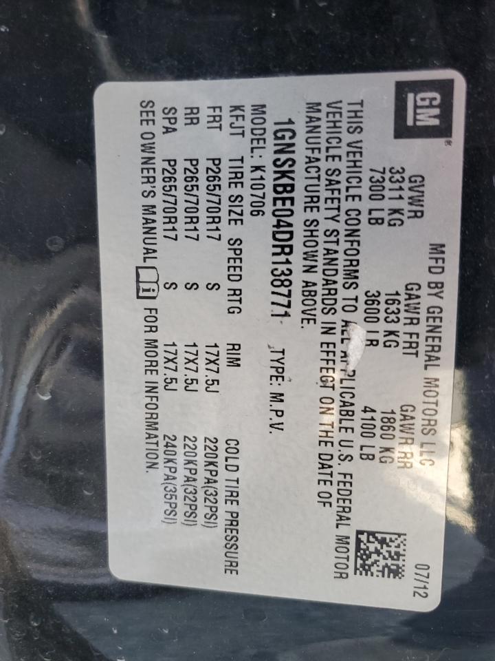 1GNSKBE04DR138771 2013 Chevrolet Tahoe K1500 Lt