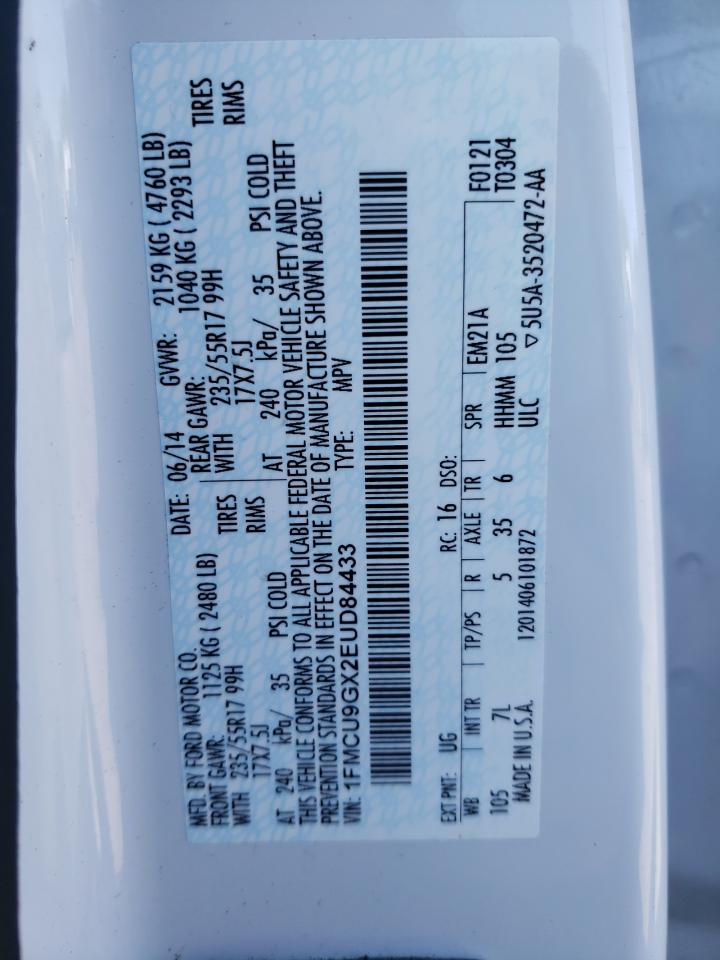 1FMCU9GX2EUD84433 2014 Ford Escape Se