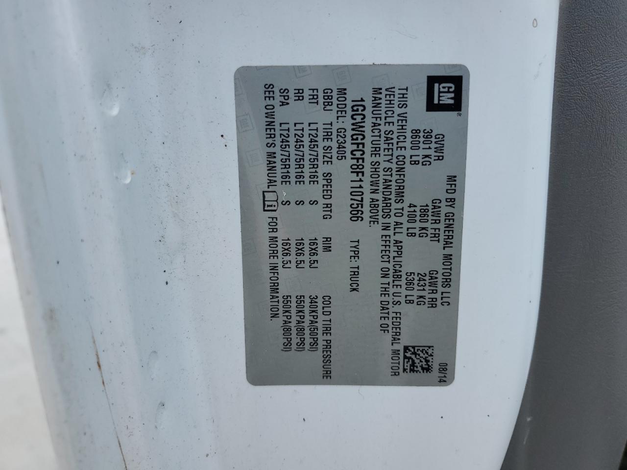 1GCWGFCF8F1107566 2015 Chevrolet Express G2500