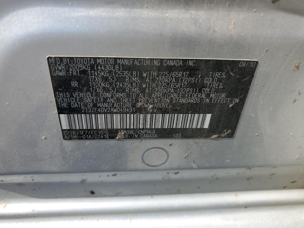 2T3ZF4DV2AW049491 2010 Toyota Rav4