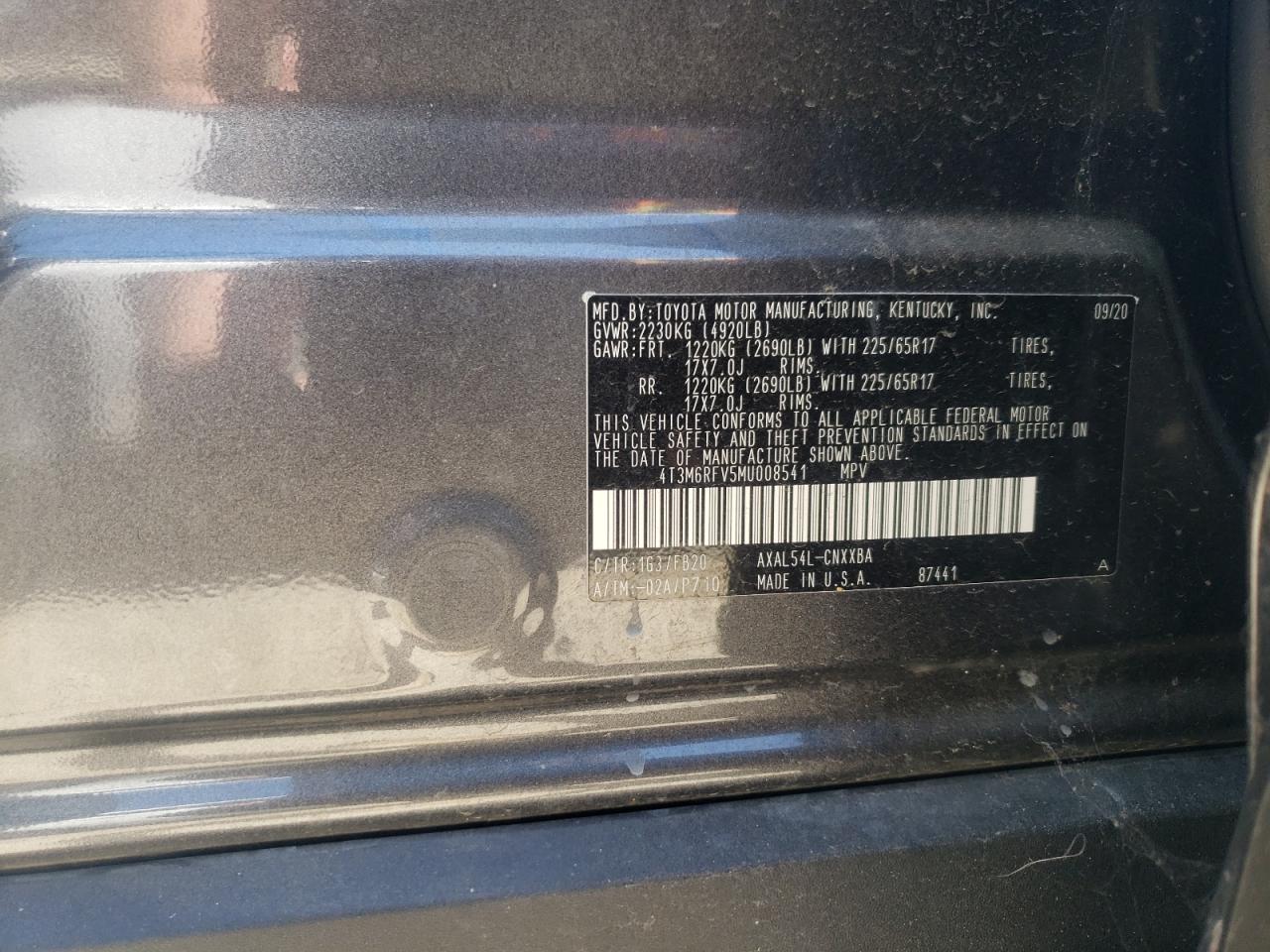 4T3M6RFV5MU008541 2021 Toyota Rav4 Le