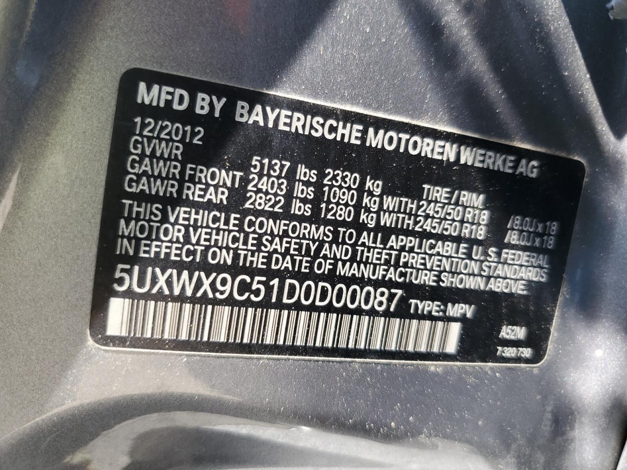 5UXWX9C51D0D00087 2013 BMW X3 xDrive28I