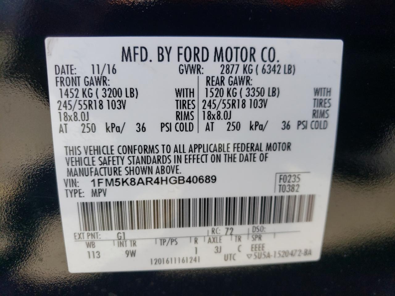 1FM5K8AR4HGB40689 FORD EXPLORER 2017