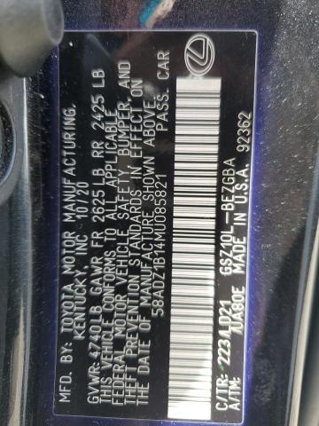 2021 Lexus Es 350 Base VIN: 58ADZ1B14MU085821 Lot: 59940424