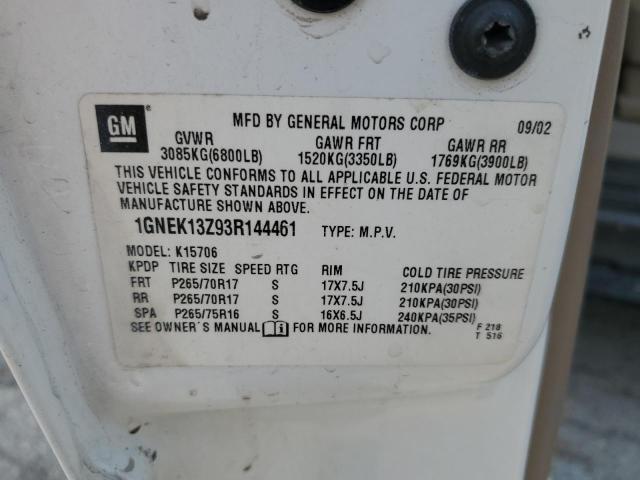 2003 Chevrolet Tahoe K1500 VIN: 1GNEK13Z93R144461 Lot: 59410594