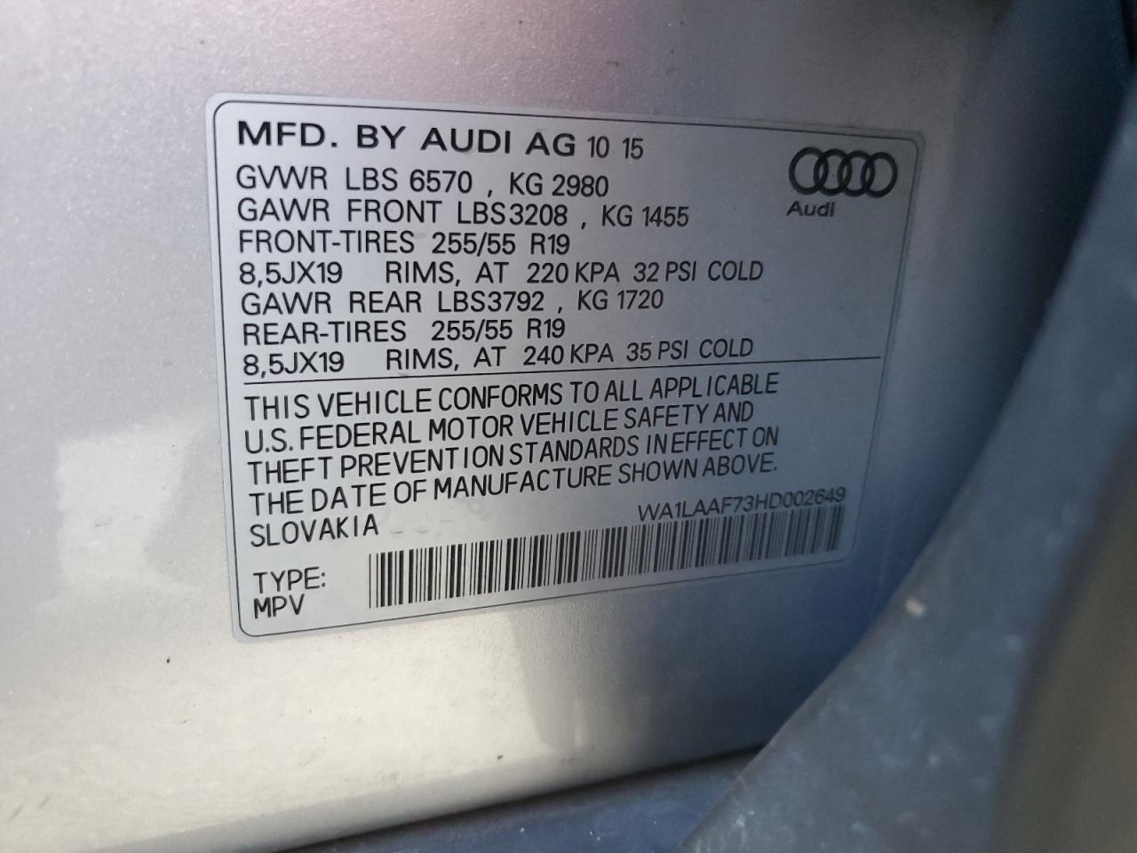 WA1LAAF73HD002649 2017 Audi Q7 Premium Plus