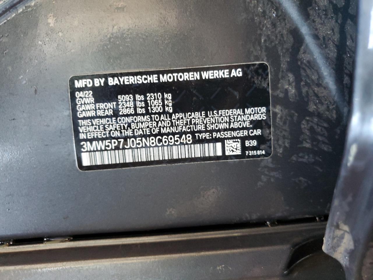 3MW5P7J05N8C69548 2022 BMW 330E
