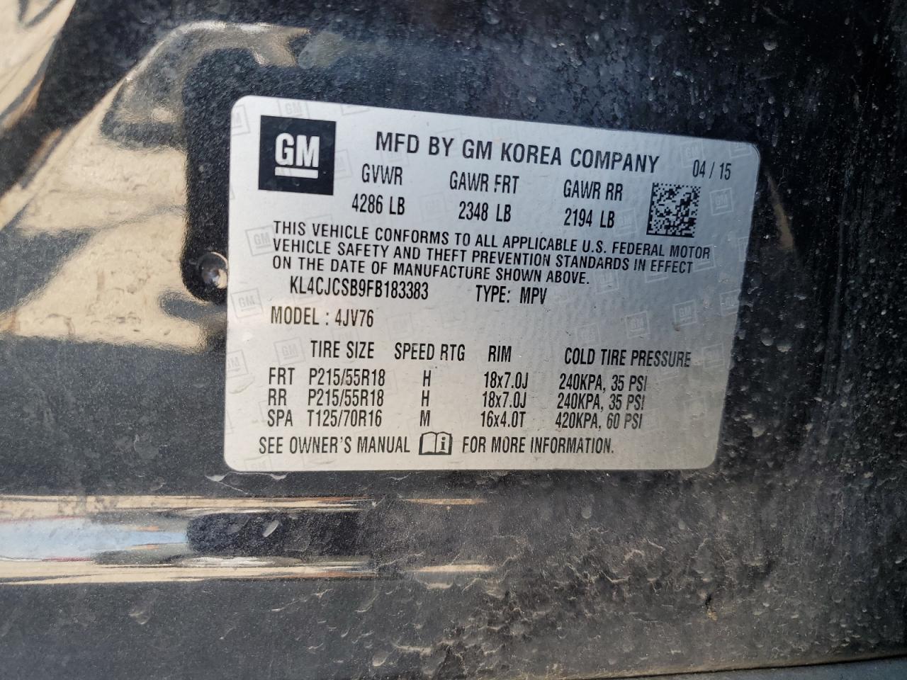 KL4CJCSB9FB183383 2015 Buick Encore