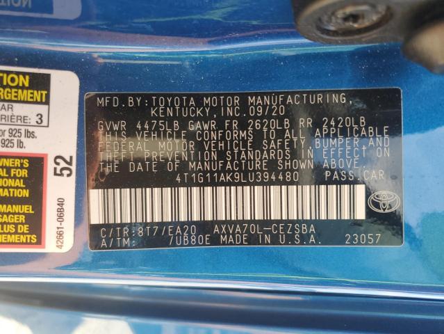 4T1G11AK9LU394480 2020 TOYOTA CAMRY - Image 12