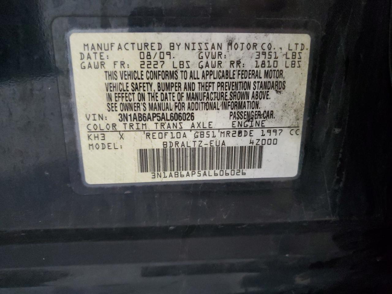 3N1AB6AP5AL606026 2010 Nissan Sentra 2.0