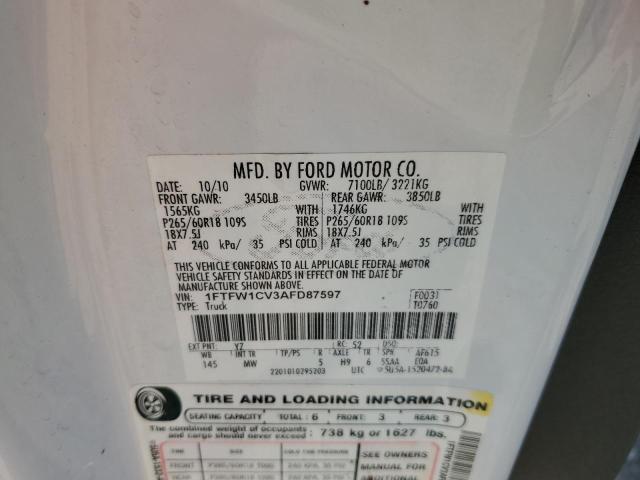 2010 Ford F150 Supercrew VIN: 1FTFW1CV3AFD87597 Lot: 59139484