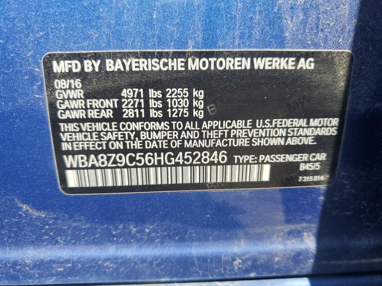 WBA8Z9C56HG452846 2017 BMW 330 Xigt