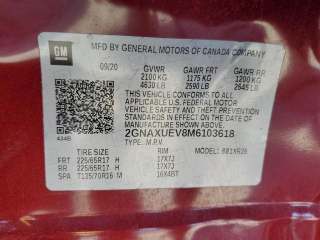 2021 Chevrolet Equinox Lt VIN: 2GNAXUEV8M6103618 Lot: 57496854