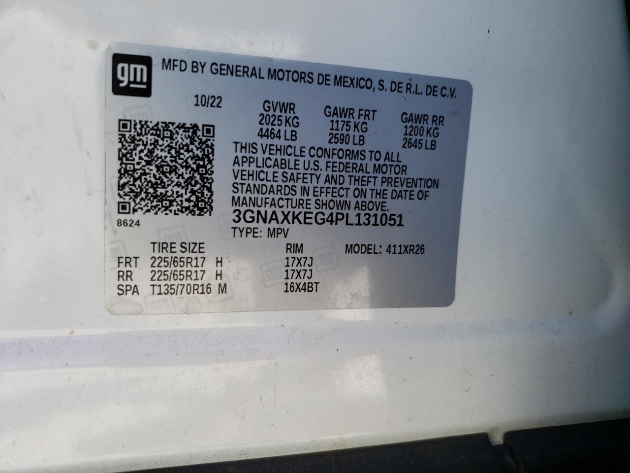 3GNAXKEG4PL131051 2023 Chevrolet Equinox Lt