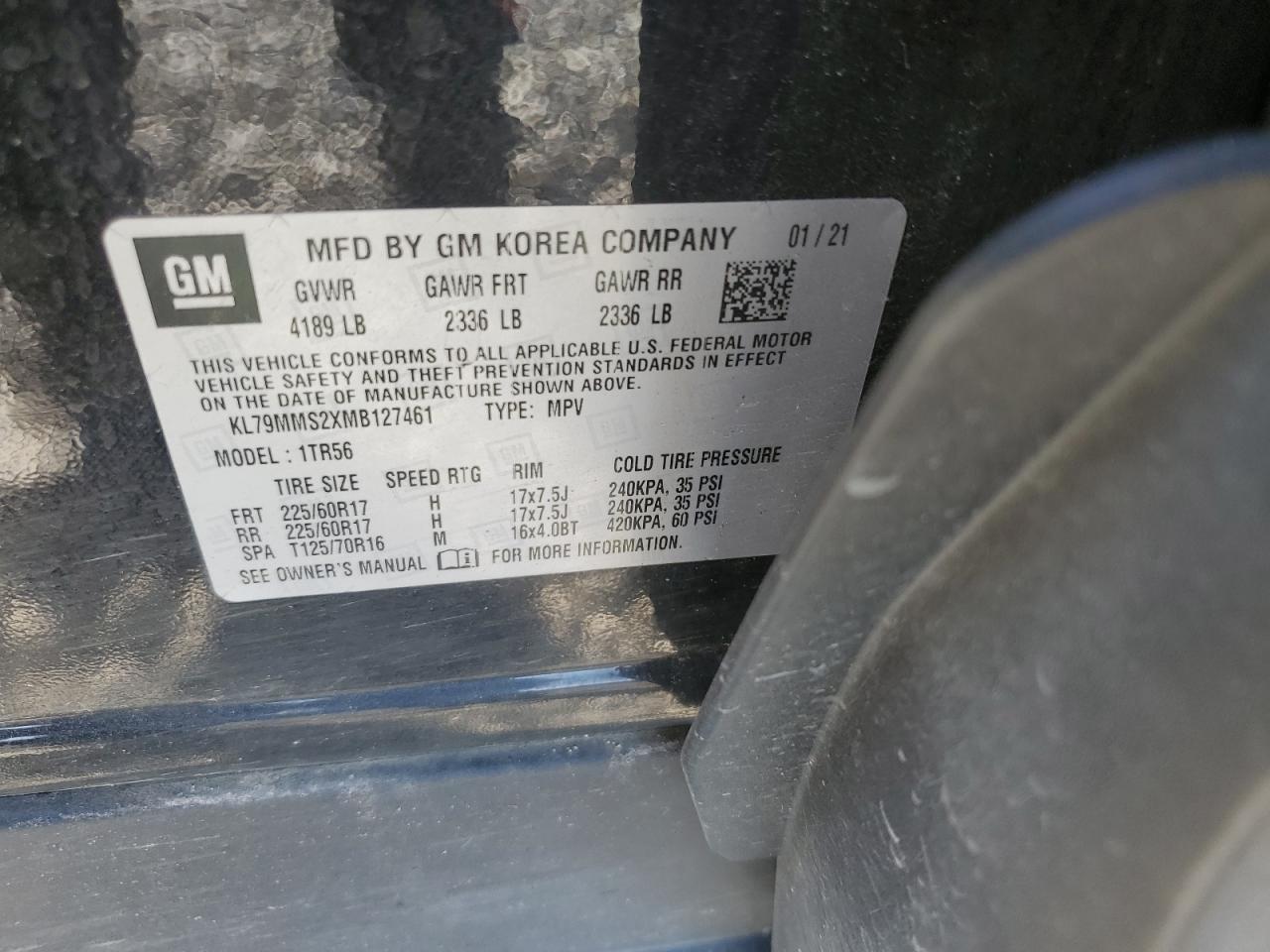 KL79MMS2XMB127461 2021 Chevrolet Trailblazer Ls