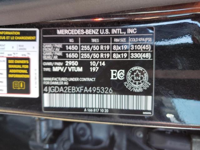 2015 Mercedes-Benz Ml 350 Bluetec VIN: 4JGDA2EBXFA495326 Lot: 61198024