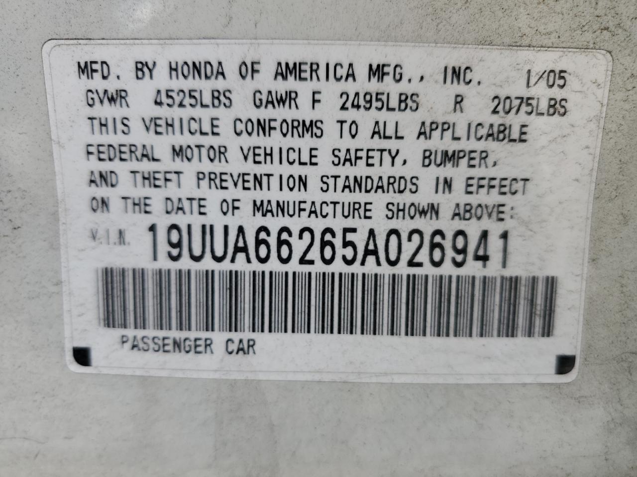 19UUA66265A026941 2005 Acura Tl