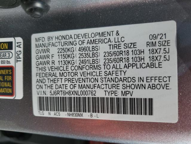 2022 Honda Cr-V Exl VIN: 5J6RT6H8XNL000762 Lot: 60135244