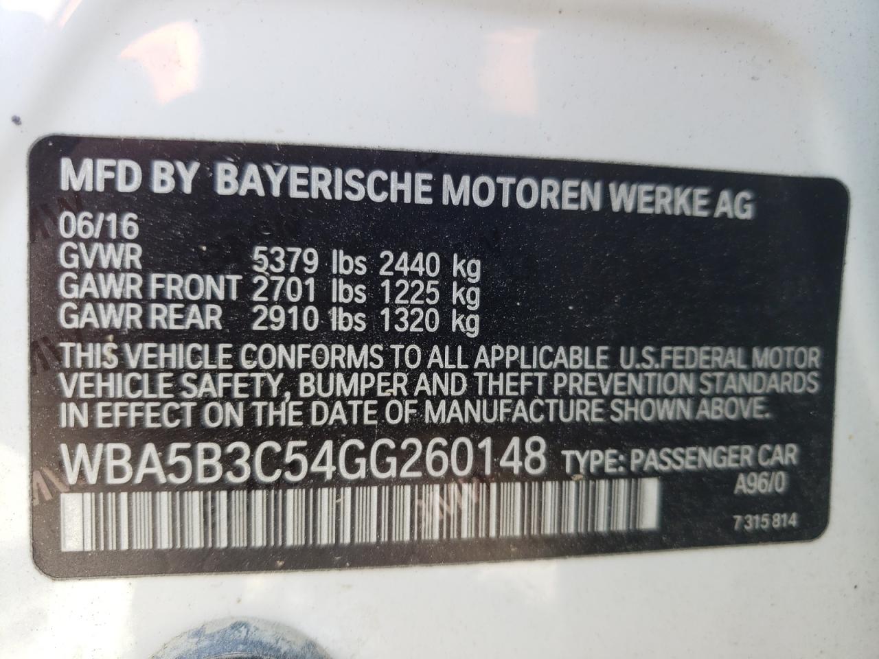 WBA5B3C54GG260148 2016 BMW 535 Xi