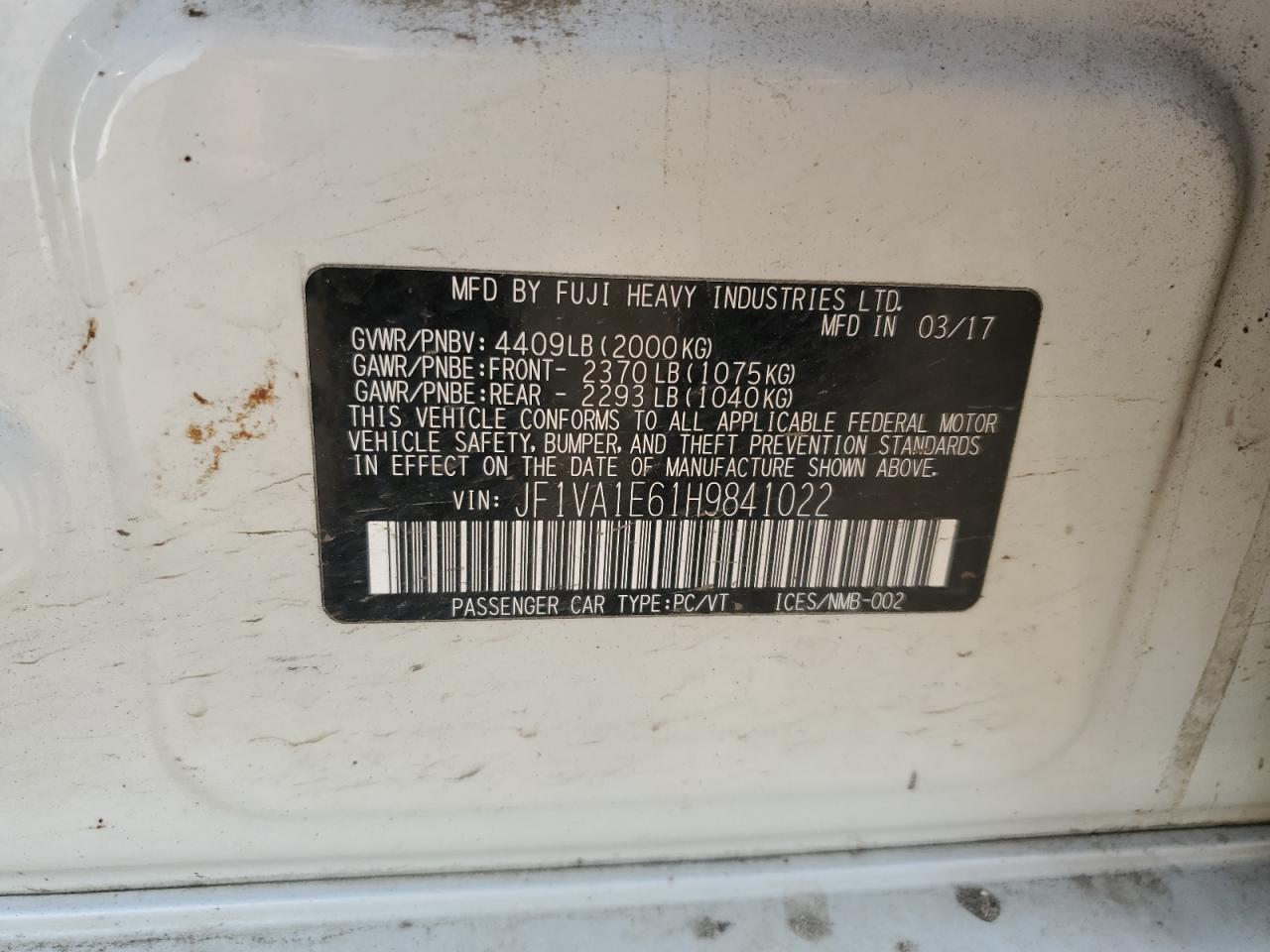 JF1VA1E61H9841022 2017 Subaru Wrx Premium