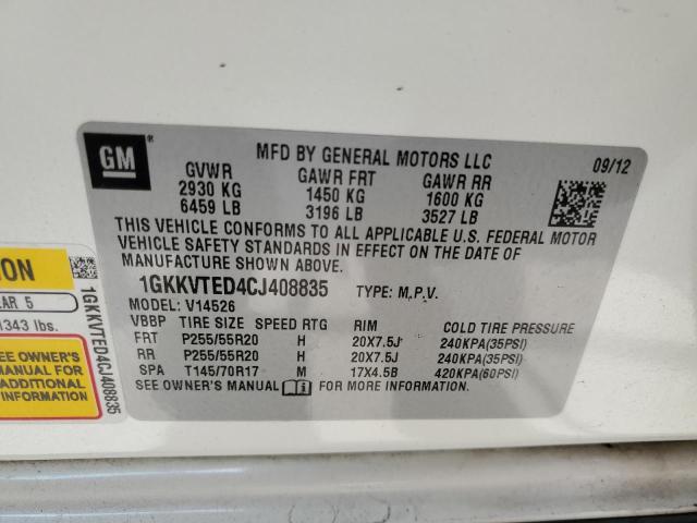 2012 GMC Acadia Denali VIN: 1GKKVTED4CJ408835 Lot: 58746394