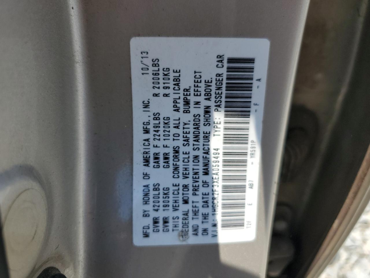 2014 Honda Accord Lx vin: 1HGCR2F3XEA059494