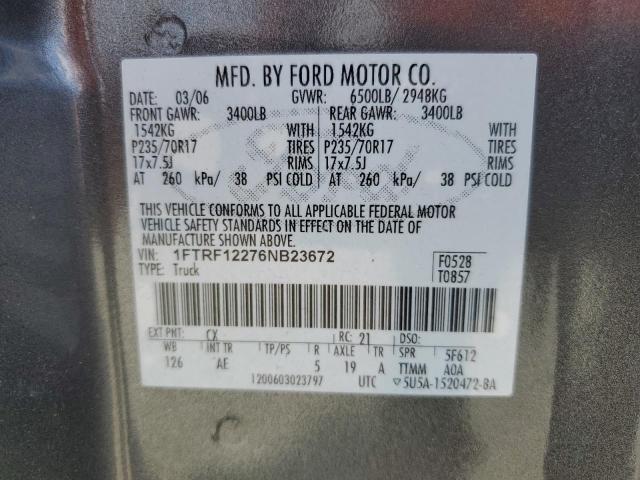 2006 Ford F150 VIN: 1FTRF12276NB23672 Lot: 57059264