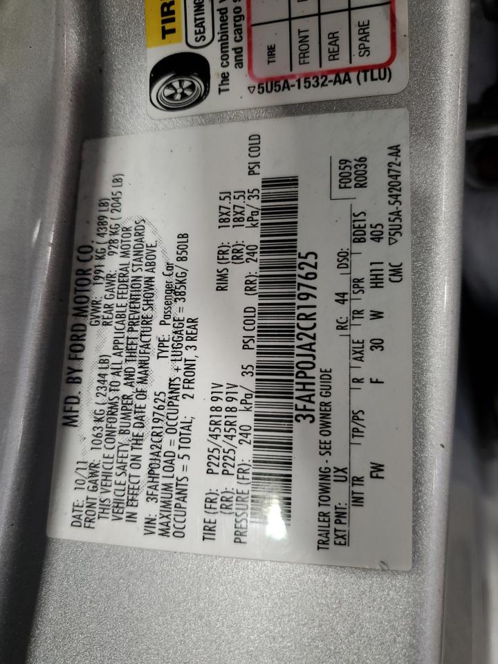 3FAHP0JA2CR197625 2012 Ford Fusion Sel