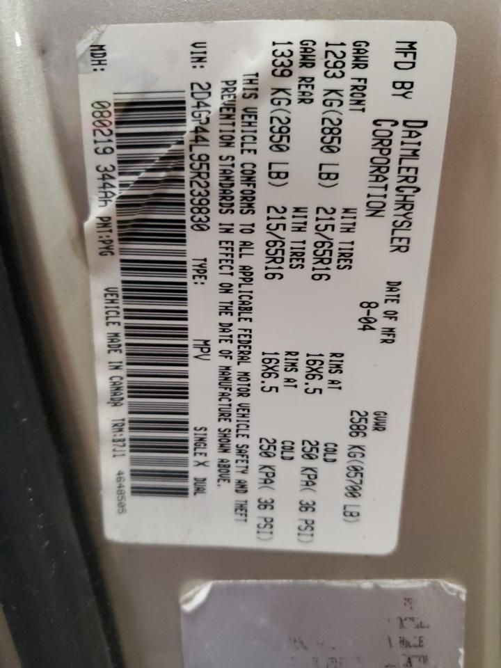 2D4GP44L95R239830 2005 Dodge Grand Caravan Sxt