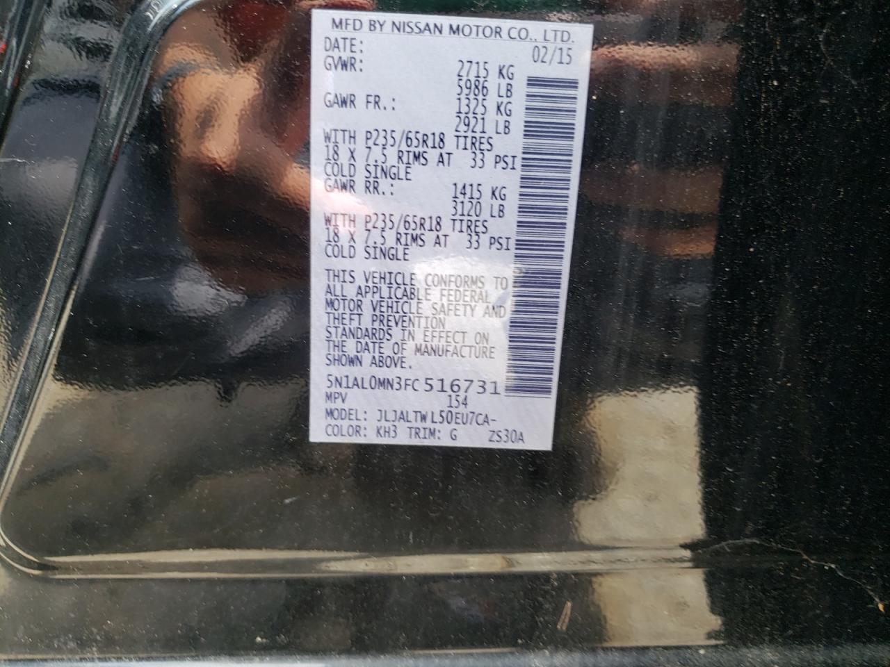 5N1AL0MN3FC516731 2015 Infiniti Qx60