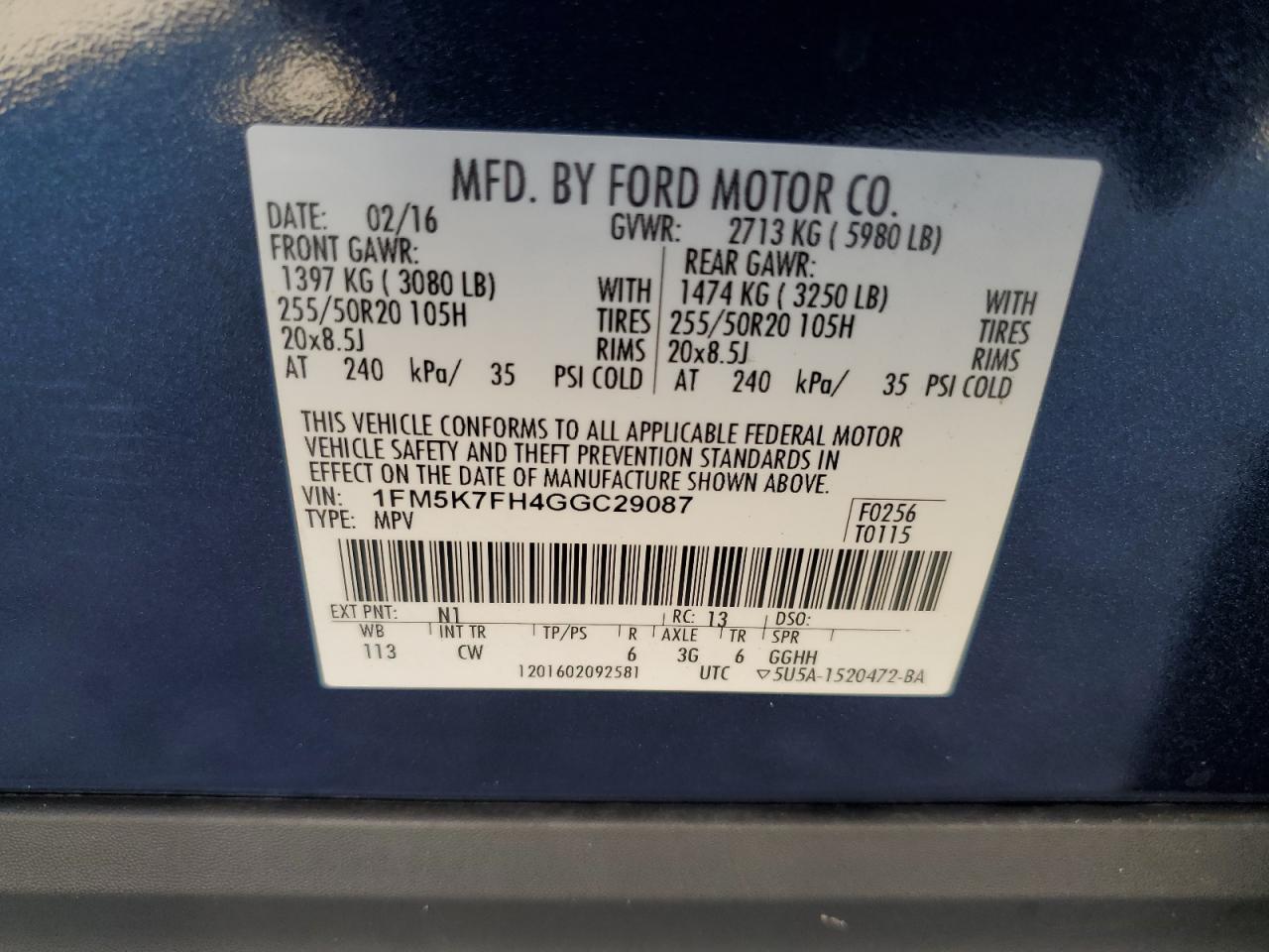 1FM5K7FH4GGC29087 2016 Ford Explorer Limited