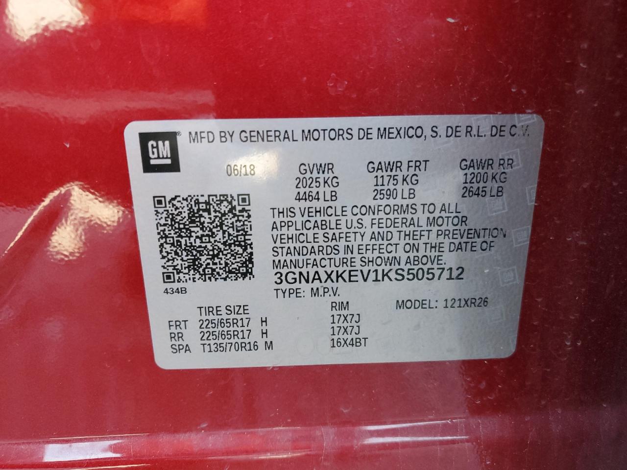 3GNAXKEV1KS505712 2019 Chevrolet Equinox Lt