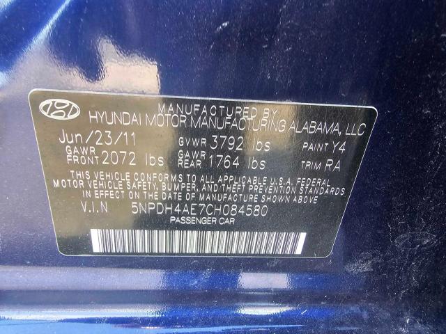 2012 Hyundai Elantra Gls VIN: 5NPDH4AE7CH084580 Lot: 58993664