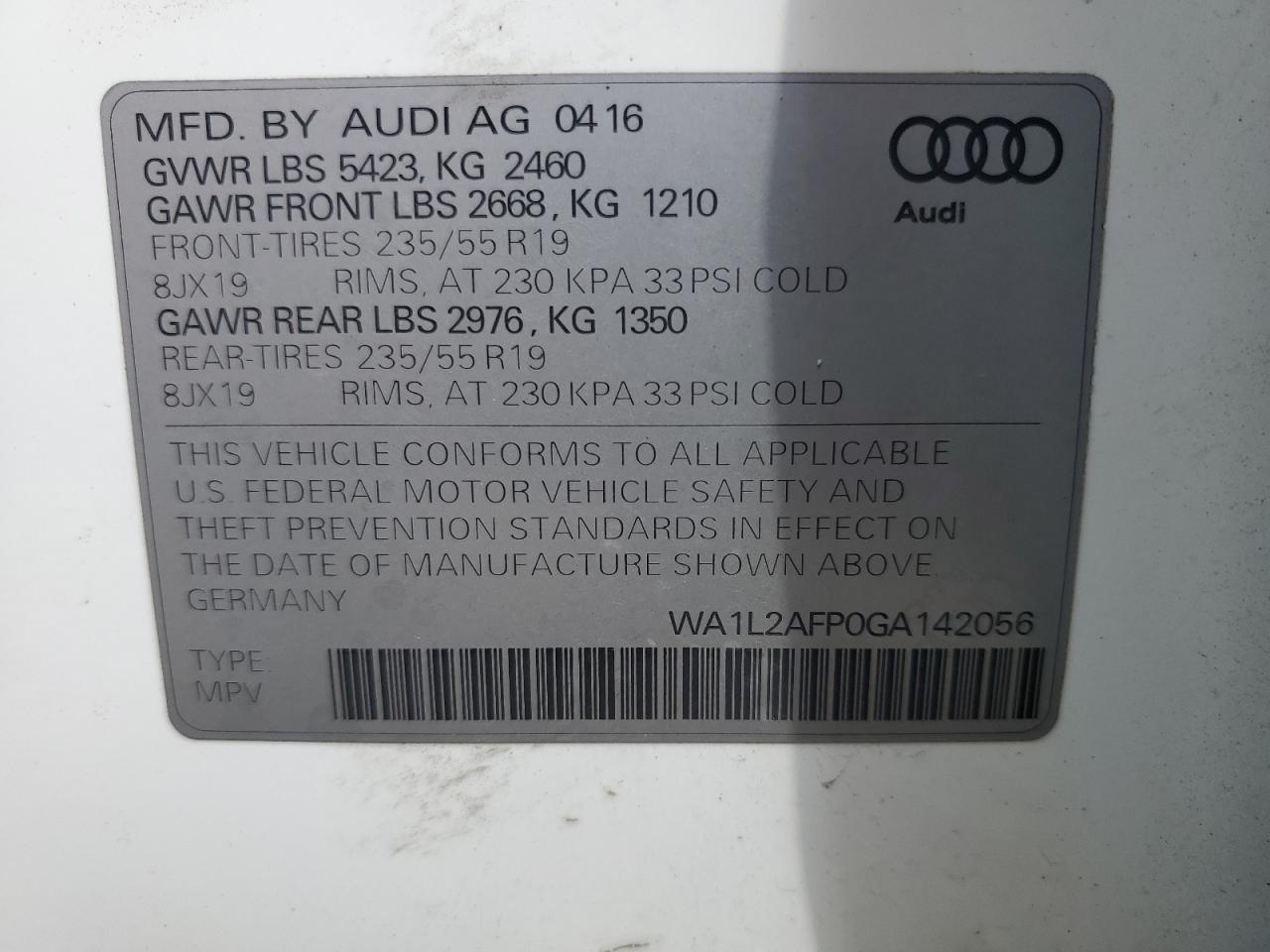 WA1L2AFP0GA142056 2016 Audi Q5 Premium Plus