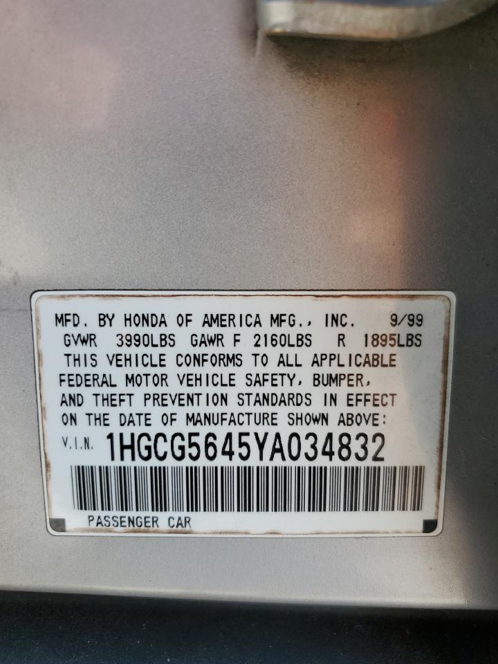 1HGCG5645YA034832 2000 Honda Accord Lx