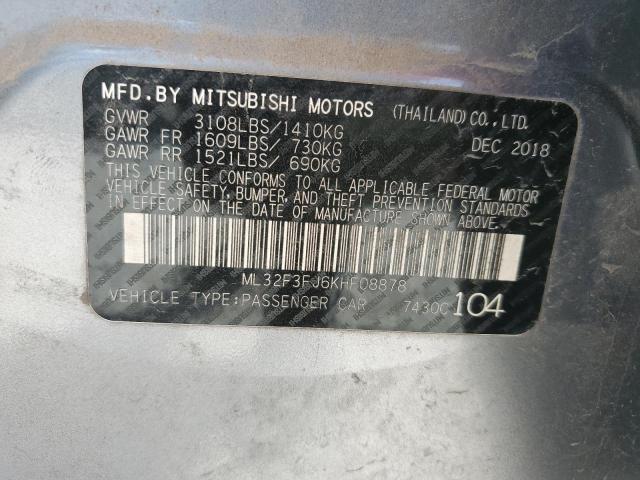 2019 Mitsubishi Mirage G4 Es VIN: ML32F3FJ6KHF08878 Lot: 59129734