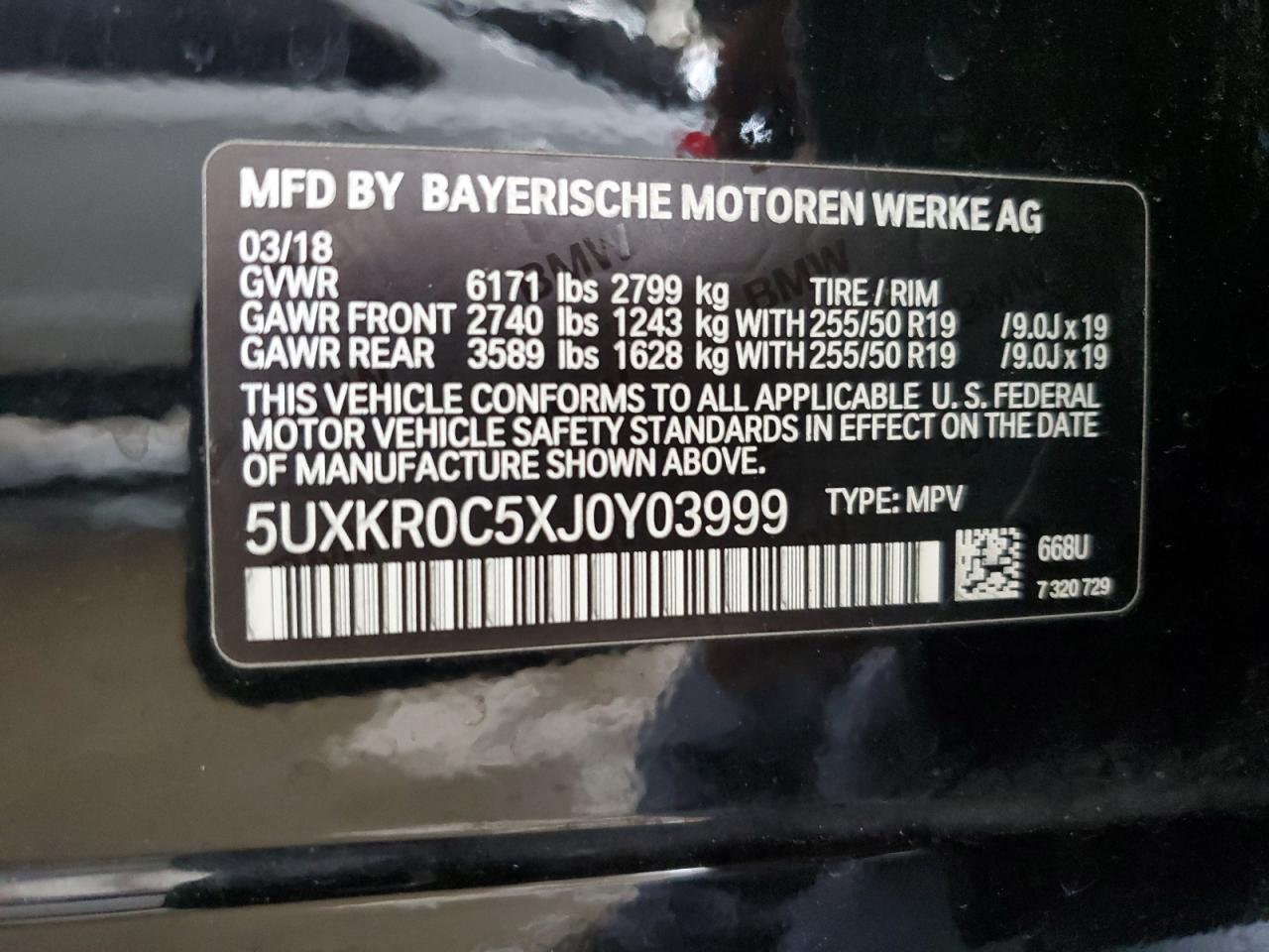 5UXKR0C5XJ0Y03999 2018 BMW X5 xDrive35I